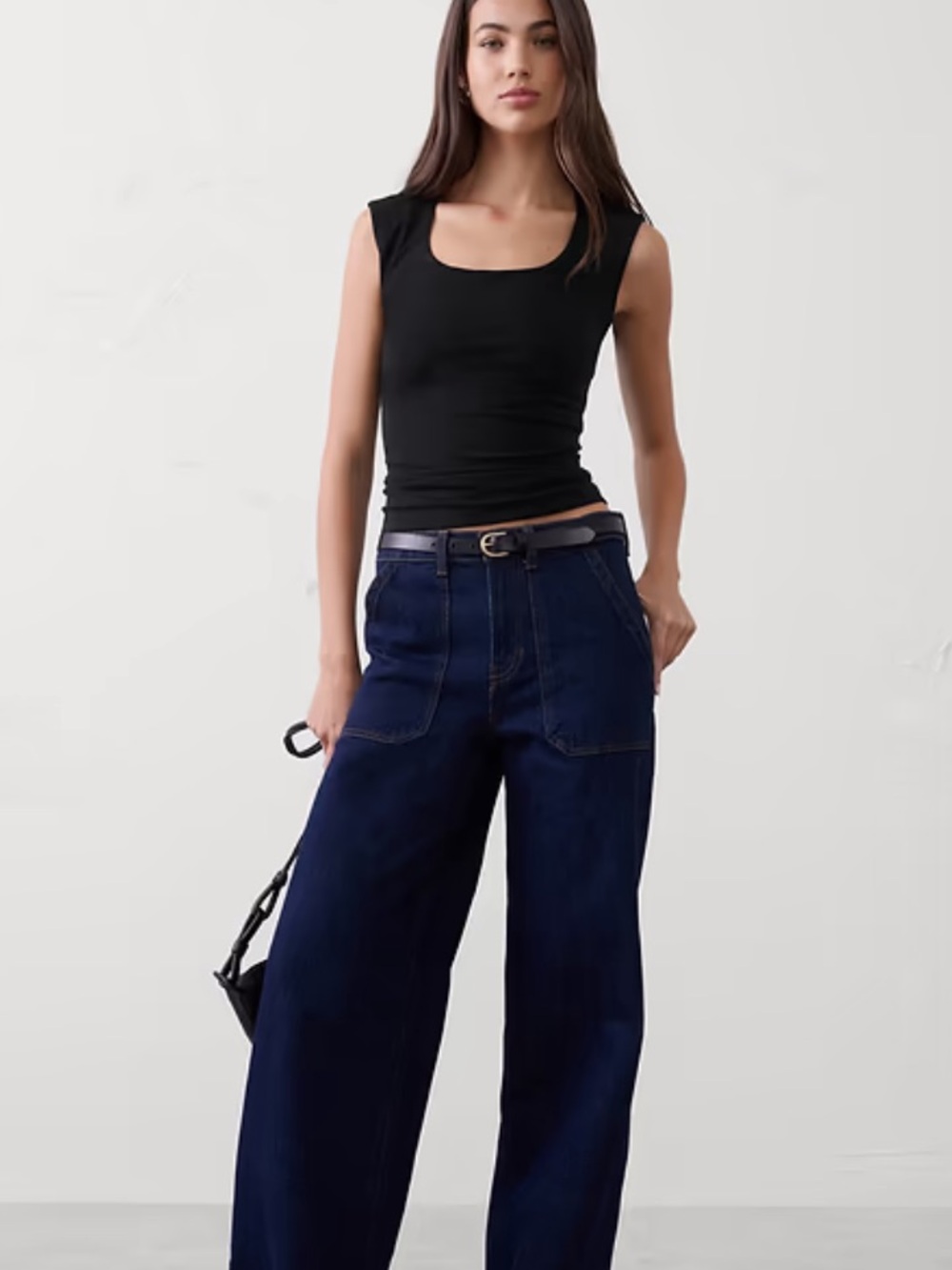 J.Crew Black Wide scoopneck tank top in City Crepe Small NWT